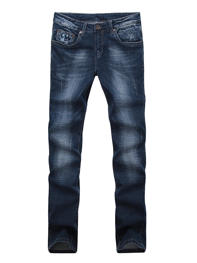  Masculino Jeans Casual Cor Solida Algodão Azul