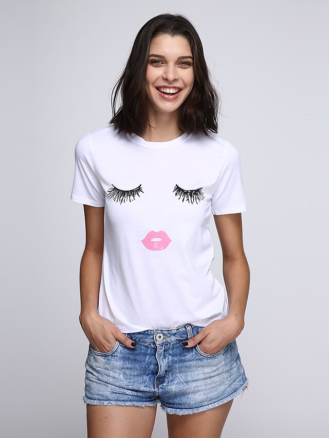  Mujer Camiseta Graphic Escote Redondo Blanco Talla Grande Flor Estampado Ropa Algodón / Manga Corta