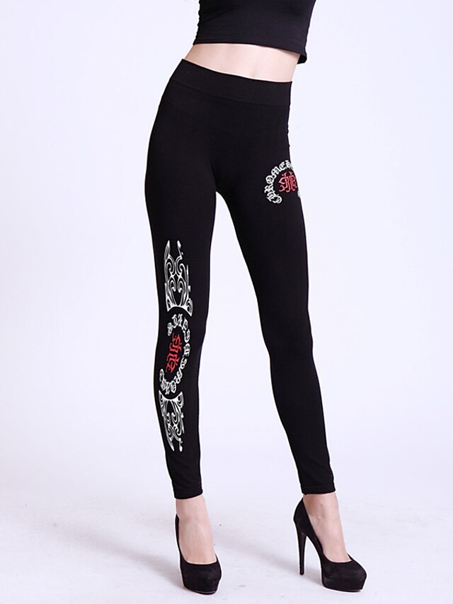  Mulheres Estampada Legging - Estampado Preto