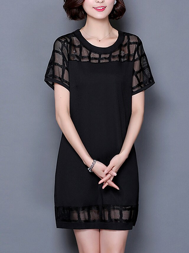  Γυναικεία Μεγάλα Μεγέθη Κομψό στυλ street T Shirt Φόρεμα - Μονόχρωμο, Με κοψίματα Πάνω από το Γόνατο Μαύρο