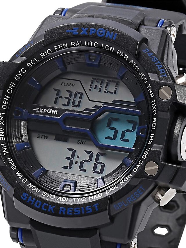  Męskie Sportowy Wojskowy Modny Zegarek na nadgarstek CyfroweLED LCD Kalendarz Chronograf Wodoszczelny Świecący Stoper Srebrzysty Odporny