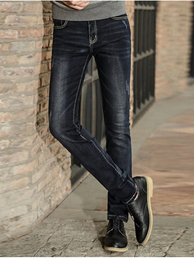  Men's Solid Casual JeansCotton Black