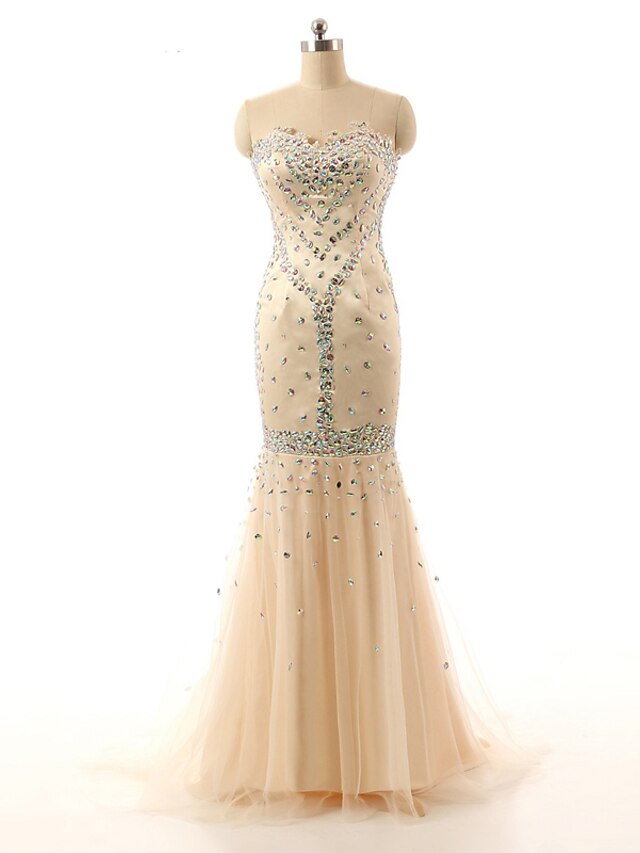  Mermaid / Trumpet Sweetheart Sweep / Brush Train Satin Formal Evening Dress with Beading Appliques Lace by Shang Shang Xi