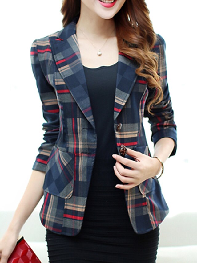  Women's Spring Blazer,Geometric Notch Lapel Long Sleeve Regular Polyester
