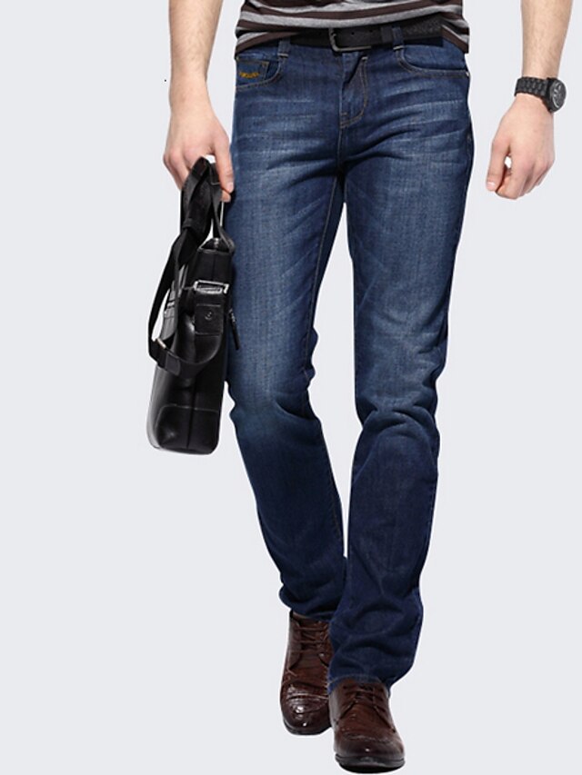  Afslappet Plusstørrelser Jeans Bukser - Ensfarvet Blå