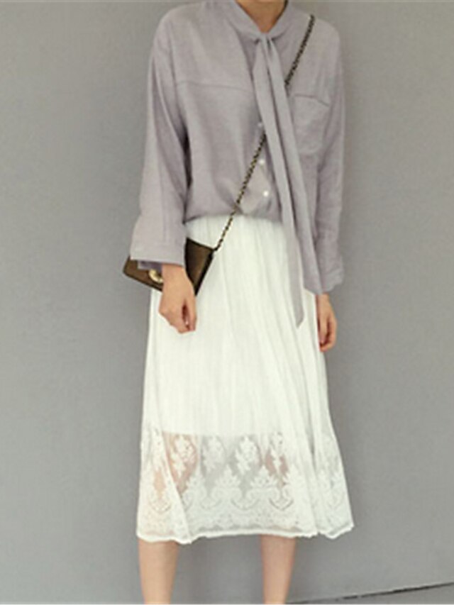  Women's Going out Midi Skirts,Simple Cute A Line Lace Solid All Seasons