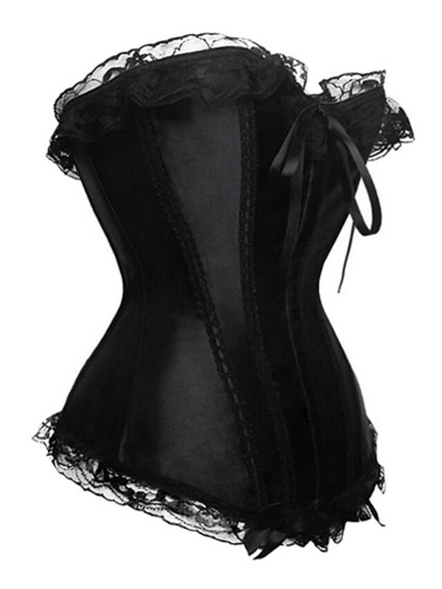  Corset Women's Black Overbust Corset Lace Up Solid Colored