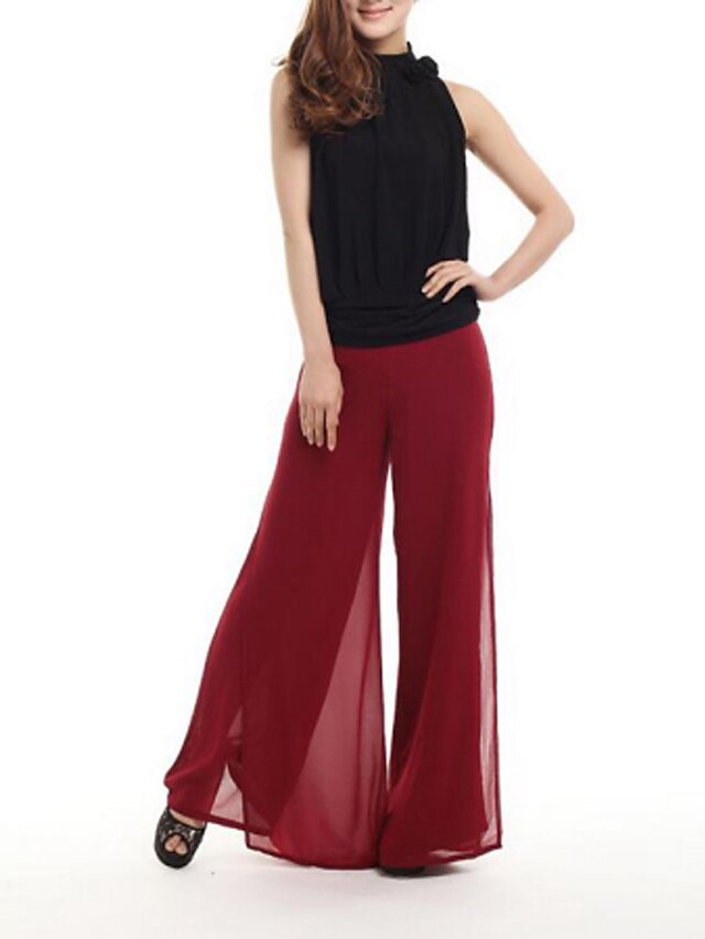  Women's High Rise Micro-elastic Wide Leg Jeans Pants Solid Polyester Summer