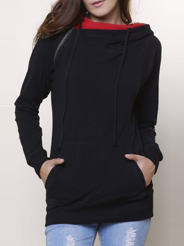  Normal Hoodies Femme Décontracté / Quotidien Vintage,Couleur Pleine Noir Capuche Manches Longues Polyester Toutes les Saisons Moyen