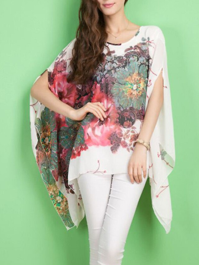  Women's Boho Batwing Sleeve Blouse Print / Summer / Floral Patterns