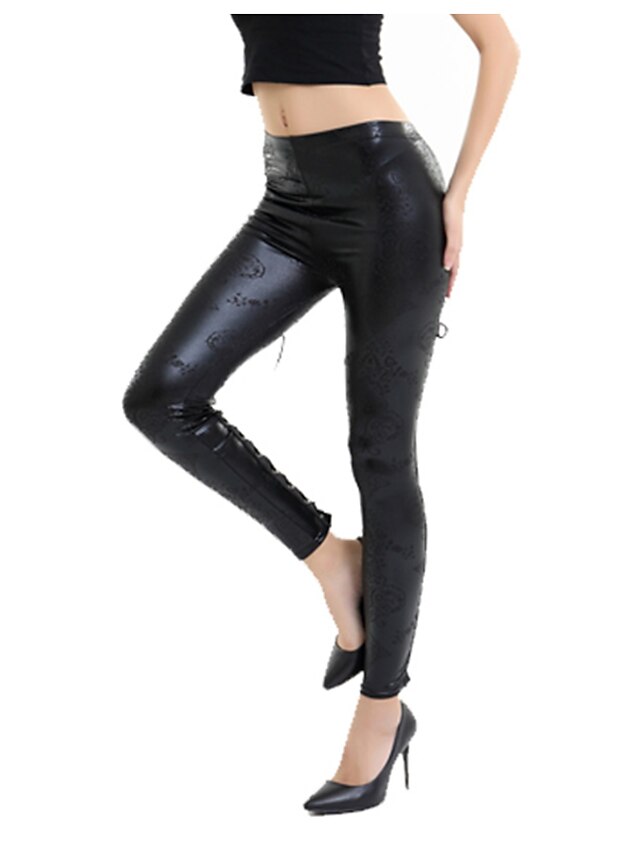  Mulheres Desfiada Legging - Sólido Preto