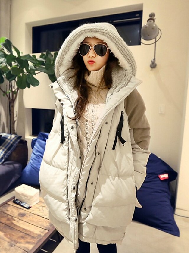  Women's Long Down Coat,Casual Daily Solid-Others White Duck Down Long Sleeves Hooded