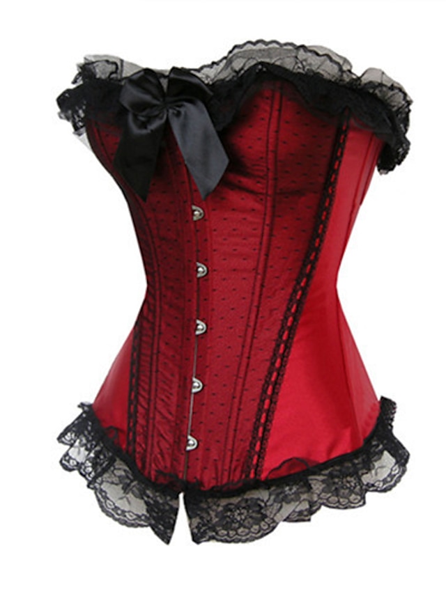  Corset Women's Red Spandex Overbust Corset Lace Up Patchwork
