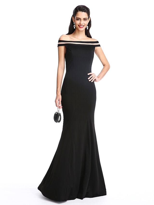  Sereia Ombro a Ombro Longo Microfibra Jersey Evento Formal Vestido com Pregas de TS Couture®