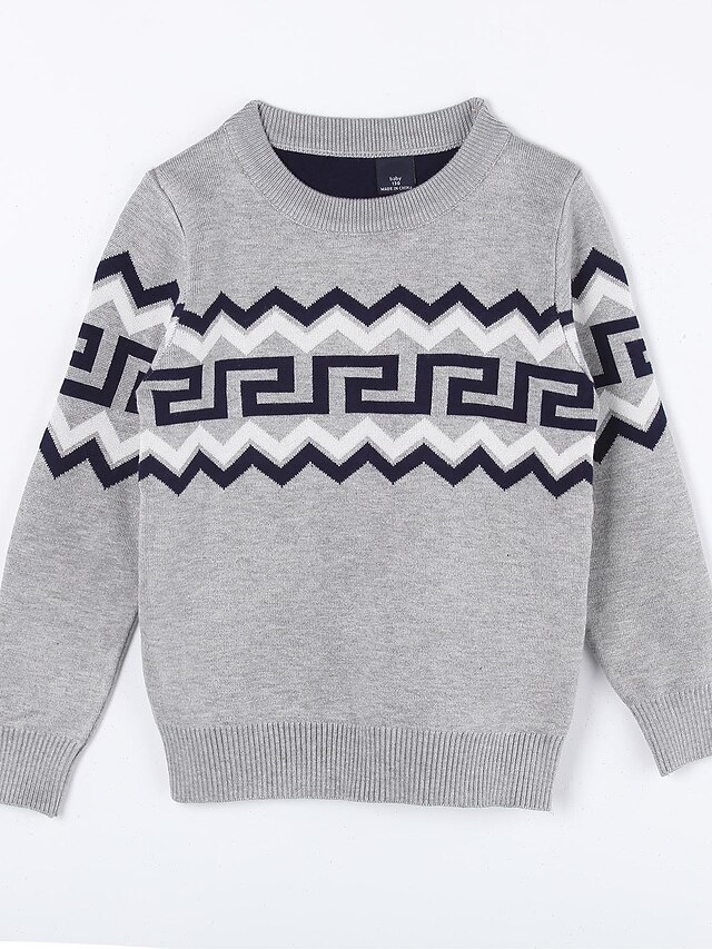  Casual / Daily Geometric Cotton Sweater & Cardigan Gray