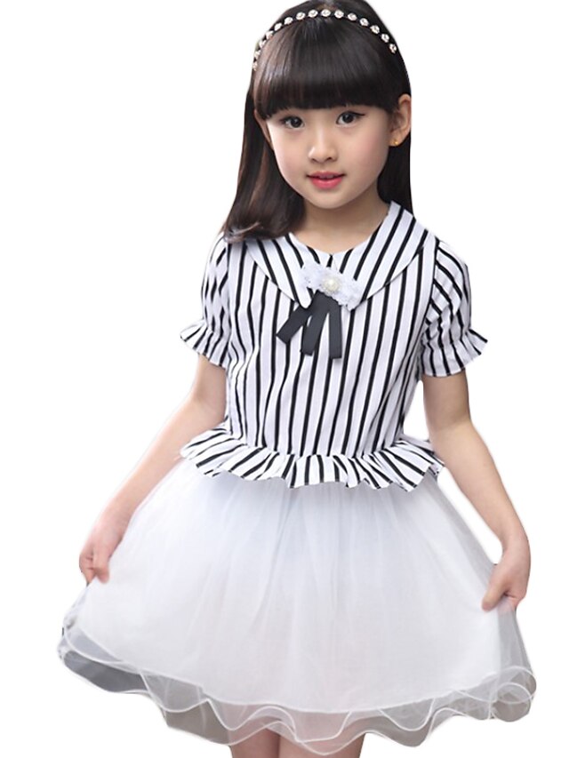  Girls' Ruffle / Bow / Stripes Going out Striped Short Sleeves Dress / Cotton