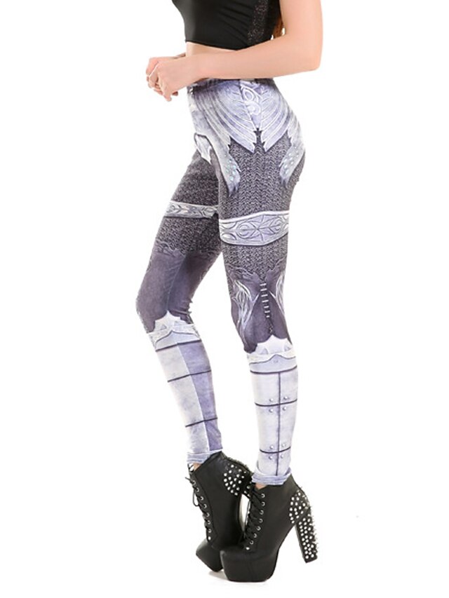  Dames Print Legging - Kleurenblok, Print Medium Taille Grijs S M L / Skinny