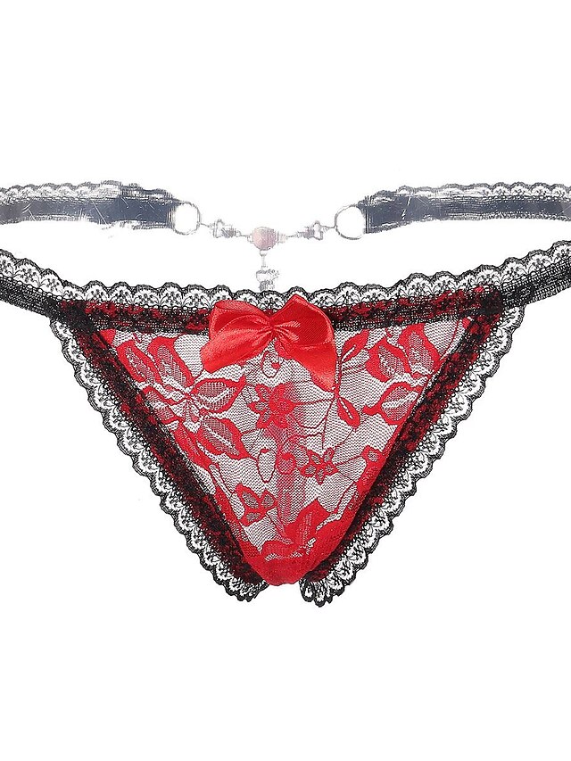  patchwork g-strenge med blonder til kvinder& thongs trusser mid talje sexet bomuld lilla one-size jul