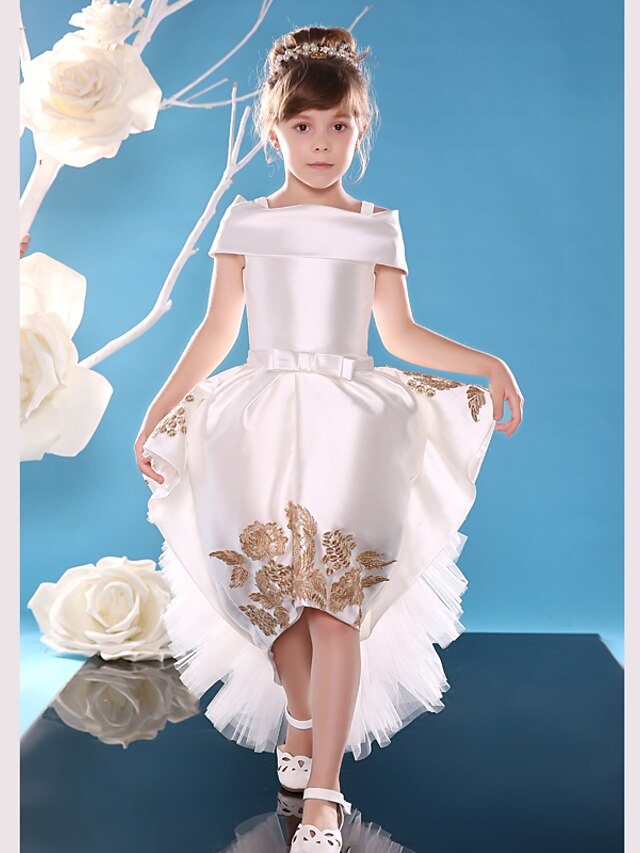  Plesové šaty Asymetrické Šaty pro květinovou družičku Roztomilé plesové šaty Satén s Krajka Vhodné na 3-16 let