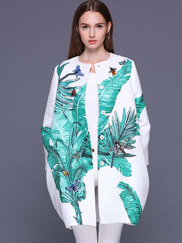  Women's Coat Long Modern Style Normal Coat White Chic & Modern Dailywear Spring Round Neck S M L XL