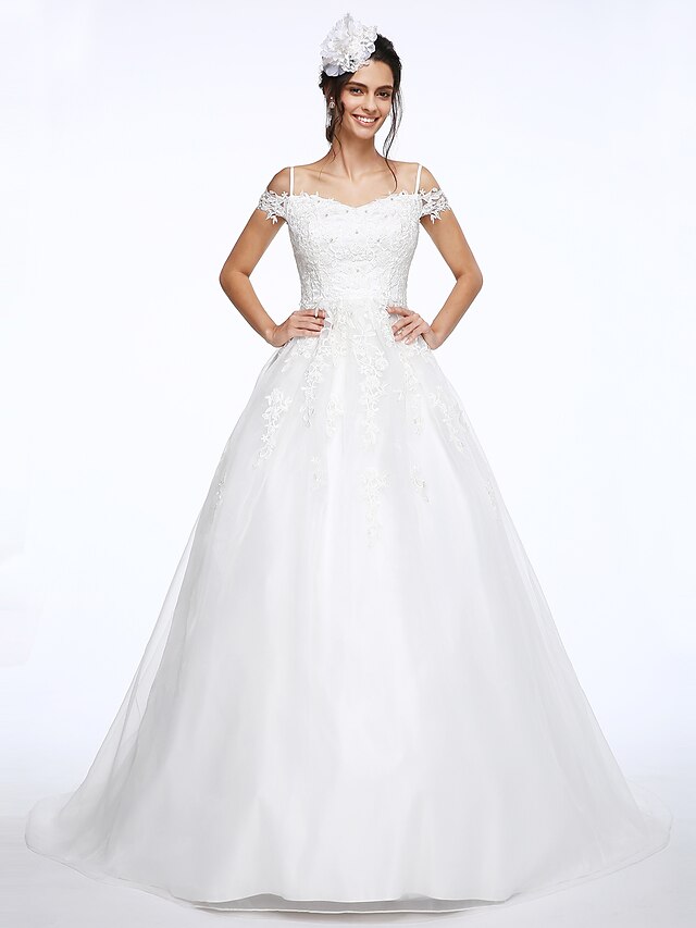  Wedding Dresses Ball Gown Off Shoulder Short Sleeve Court Train Organza Bridal Gowns With Beading Appliques 2024