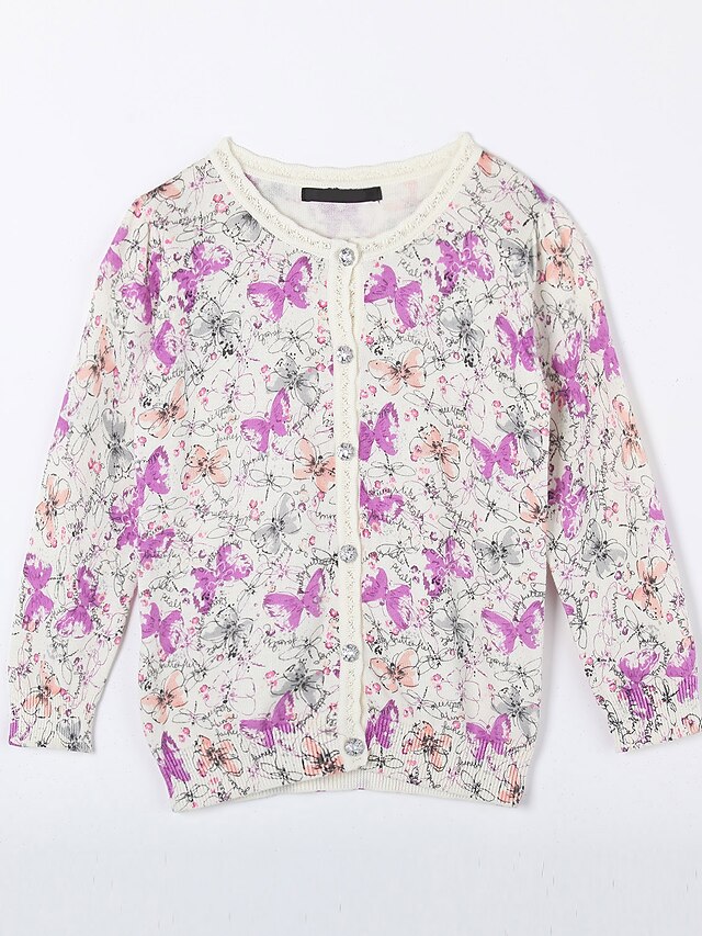  Copil Zilnic Floral Bumbac Sfeter & Cardigan Alb