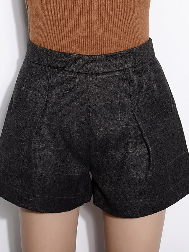  Mulheres Calças Simples Shorts Lã / Algodão Sem Elasticidade Mulheres