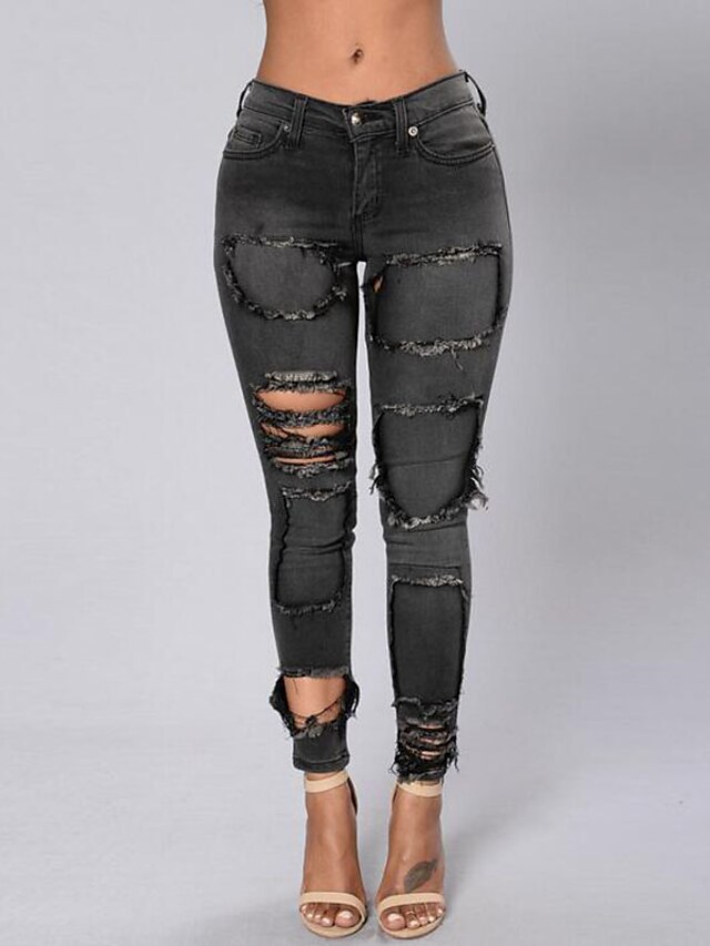  Mulheres Casual Jeans Calças - Sólido / Primavera / Outono / Com Corte