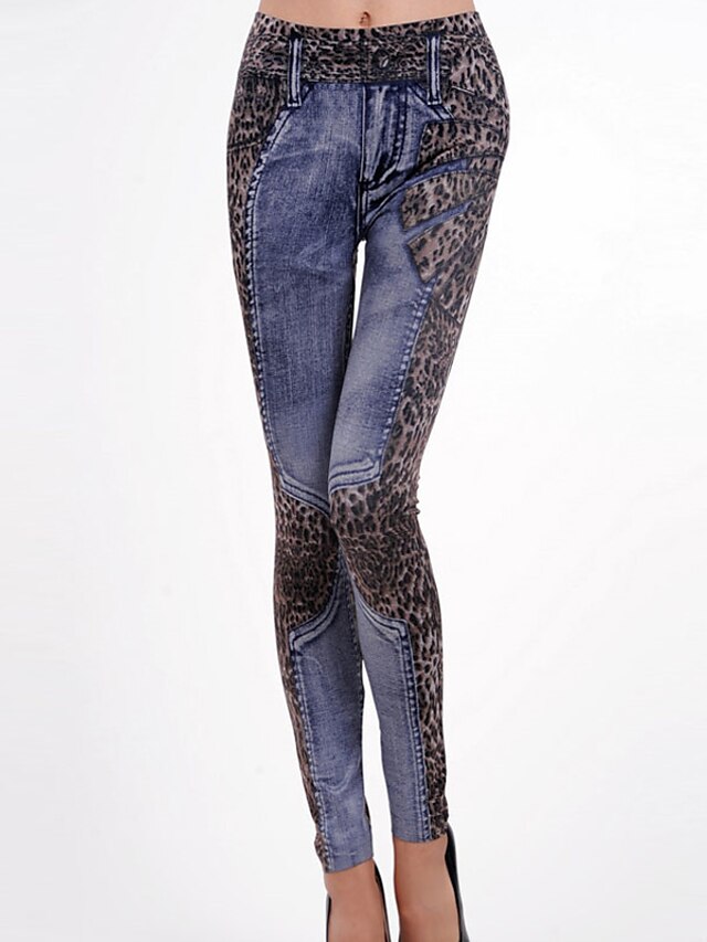  Women's Solid Color / Print / Denim Legging - Leopard Print, Print / Skinny