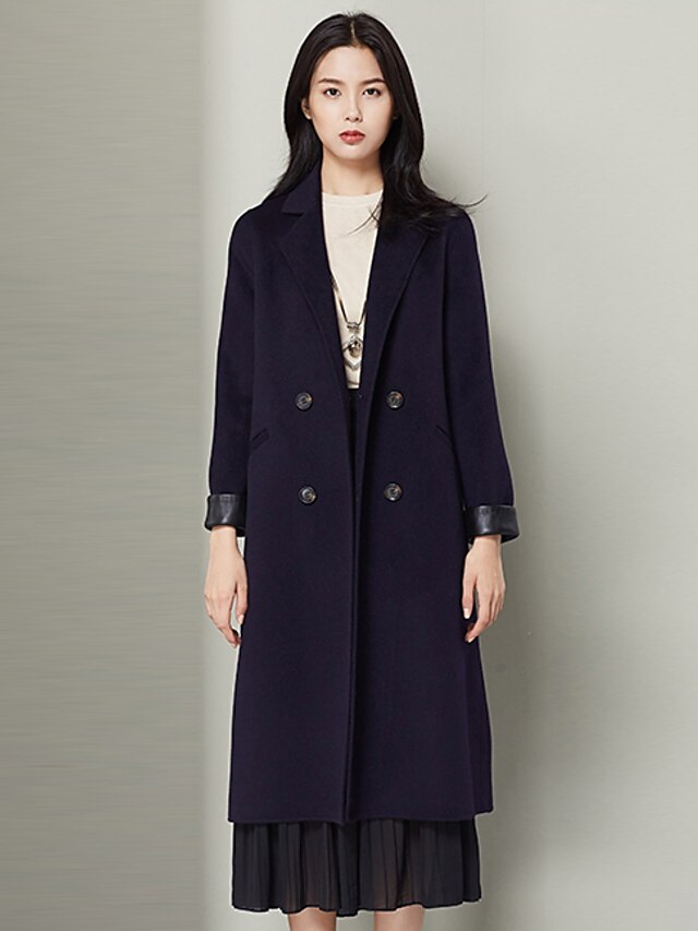  Xuebao Women's Work Casual Fur CoatSolid Cowl Long Sleeve Fall / Winter Purple Wool Thick