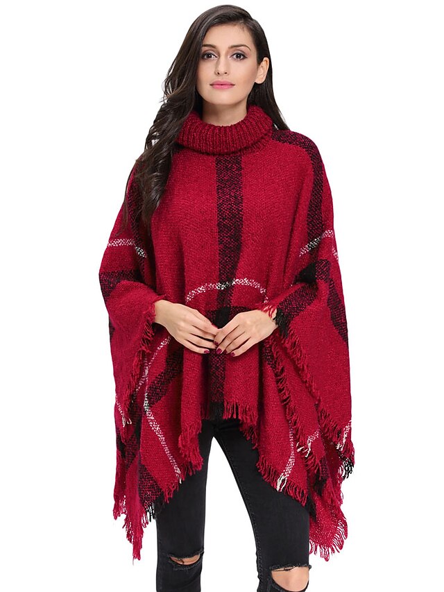  Dames Uitgaan Casual/Dagelijks Vintage Street chic Lang Pullover Print-Rood Zwart Grijs Geel Coltrui Lange mouw Polyester Spandex Winter