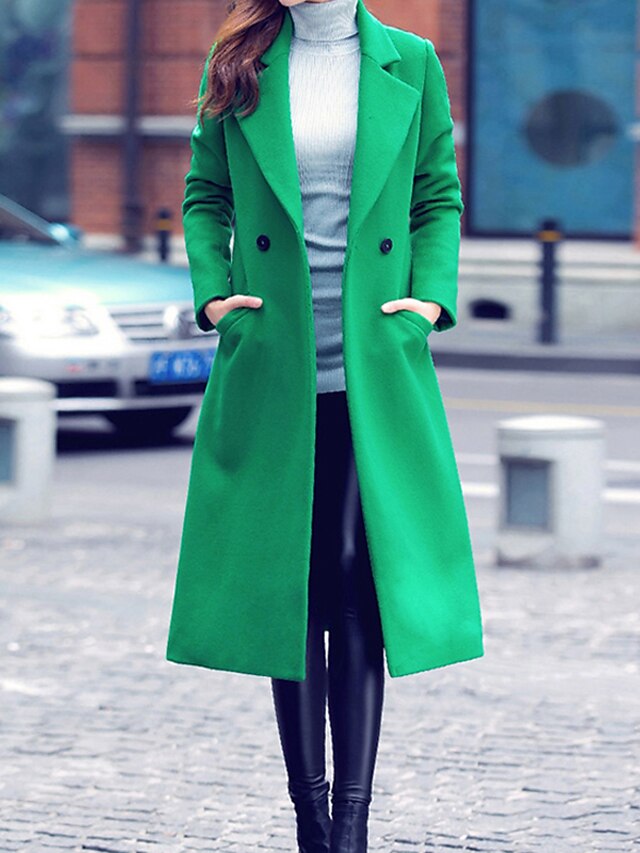  نسائي أخضر أحمر معطف أناقة الشارع لون الصلبة مناسب للخارج / عمل / الخريف / الشتاء