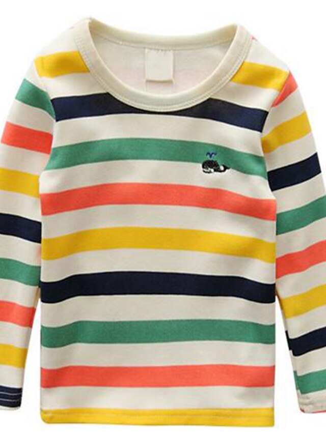  Unisex Cartoon Stripes Casual / Daily Striped Long Sleeve Short Cotton Tee Beige