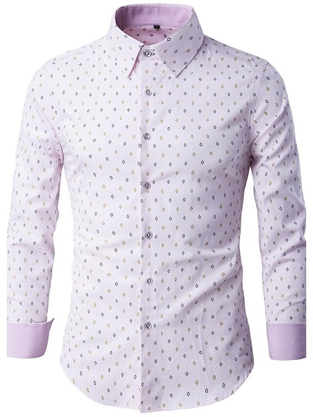  Men's Solid Colored Print Shirt - Cotton Casual / Daily White / Pink / Light Blue / Spring / Fall / Long Sleeve