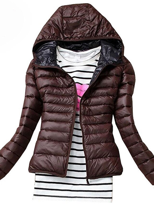  Women's Winter Padded Parka Daily Plus Size Classic Style Solid Colored Polyester Long Sleeve Hooded Black / Red / Blue S / M / L