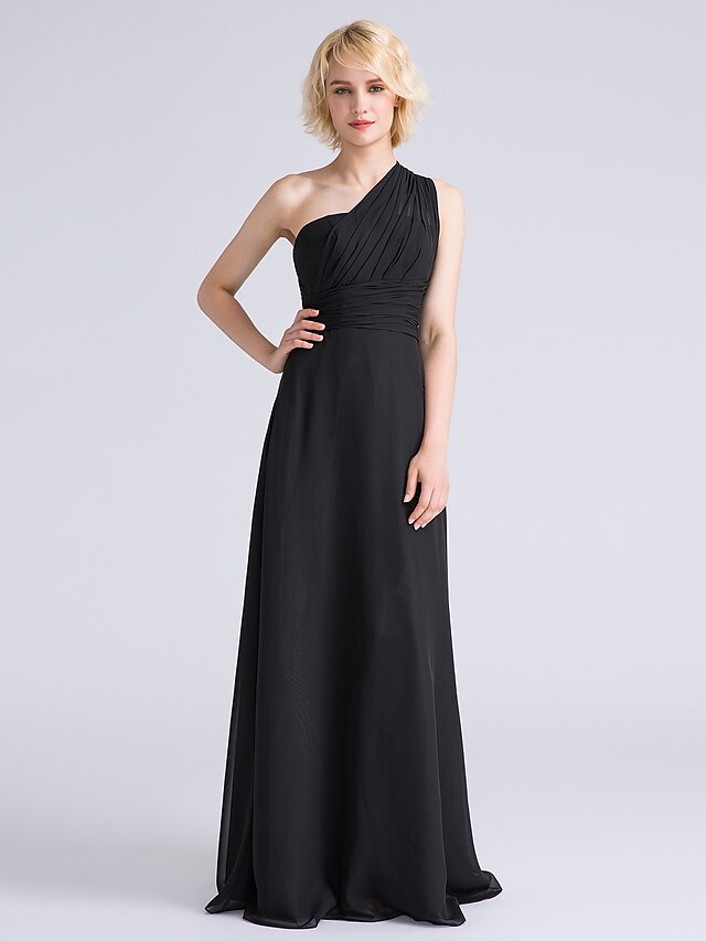  Sheath / Column One Shoulder Floor Length Chiffon Bridesmaid Dress with Ruched / Side Draping