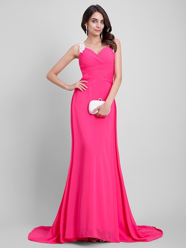  A-Line Beautiful Back Formal Evening Dress Sweetheart Neckline Sleeveless Floor Length Chiffon with Embroidery 2022