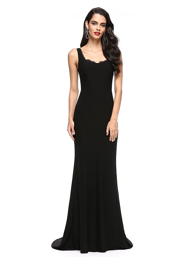  Mermaid / Trumpet Scoop Neck Sweep / Brush Train Jersey Celebrity Style Cocktail Party / Formal Evening Dress with Lace by TS Couture®