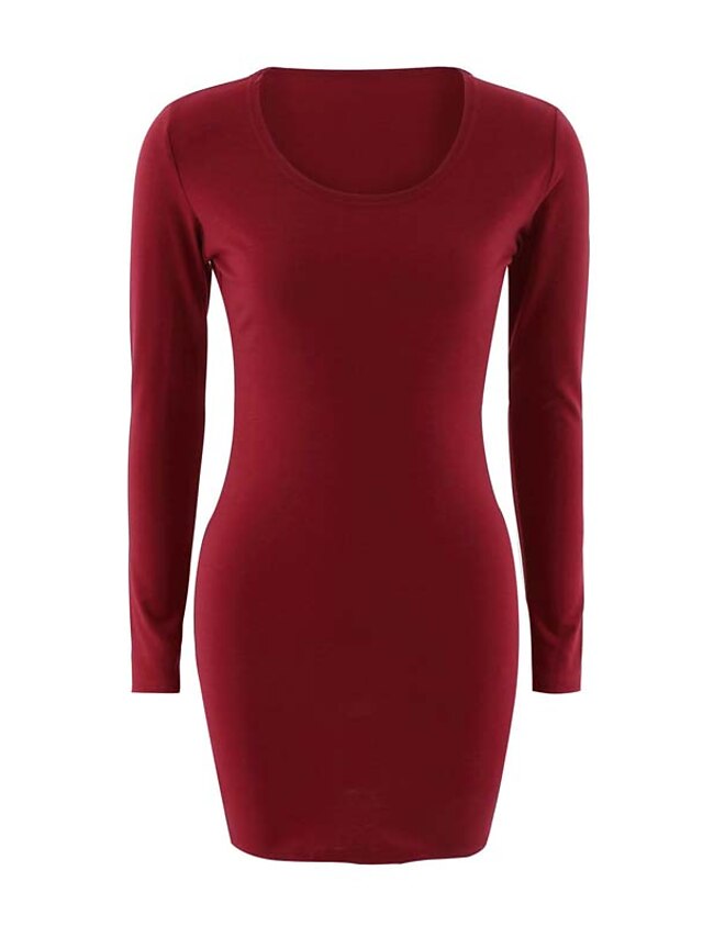  Γυναικεία Εφαρμοστό Φόρεμα σε ευθεία γραμμή Μίνι φόρεμα Κρασί Μαύρο Πράσινο Χακί Μακρυμάνικο Μονόχρωμο Φθινόπωρο Χειμώνας Στρογγυλή Λαιμόκοψη Κομψό στυλ street Τ M L XL