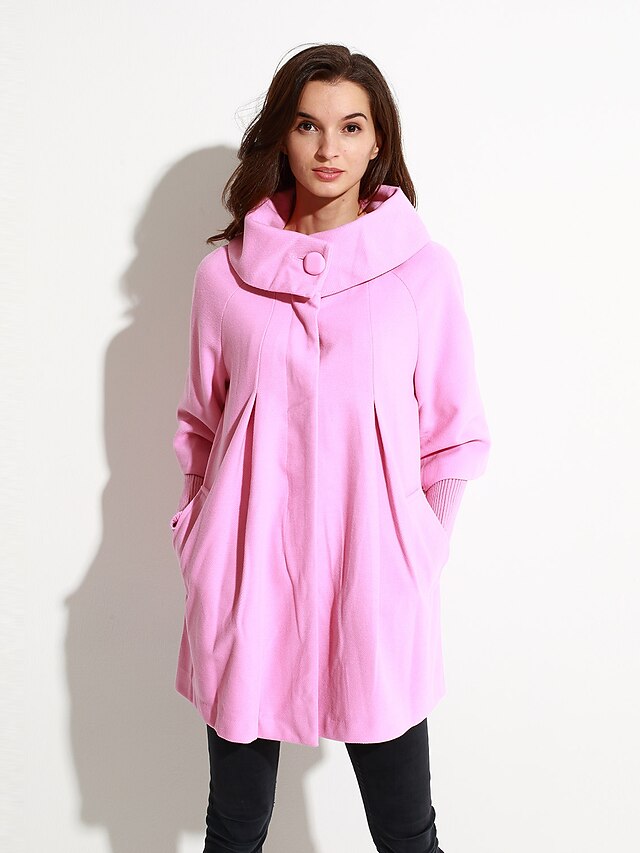  Women's Casual/Daily Simple Coat,Solid Peter Pan Collar ¾ Sleeve Winter Blue / Pink / Red / Beige /