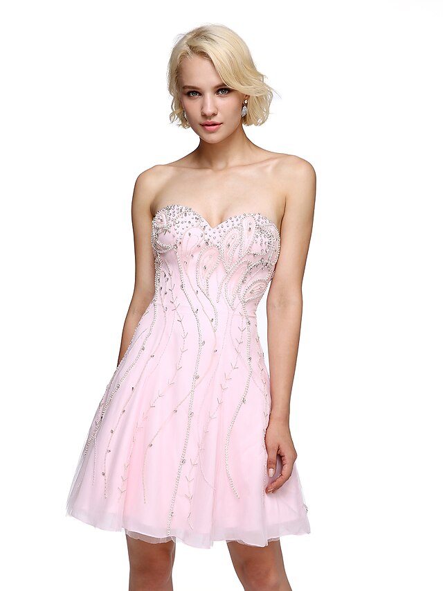  A-Line Fit & Flare Homecoming Cocktail Party Prom Dress Sweetheart Neckline Sleeveless Short / Mini Chiffon with Crystals Beading 2020