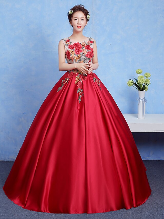  Ball Gown / Princess Jewel Neck Floor Length Jersey Vintage Inspired Formal Evening Dress with Beading / Appliques by LAN TING Express