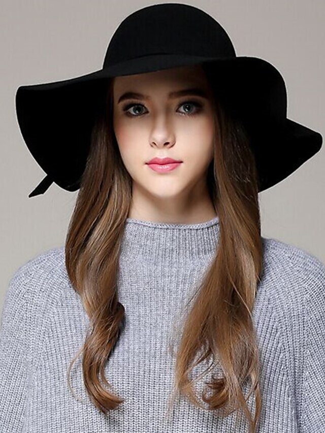  Women's Vintage Wool Bucket Hat-Solid Colored Black Camel Fuchsia