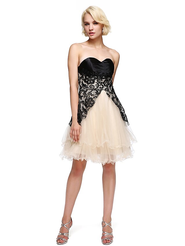  A-Line Fit & Flare Lace Up Cute Holiday Homecoming Cocktail Party Dress Strapless Sleeveless Short / Mini Lace Satin Tulle with Lace 2020