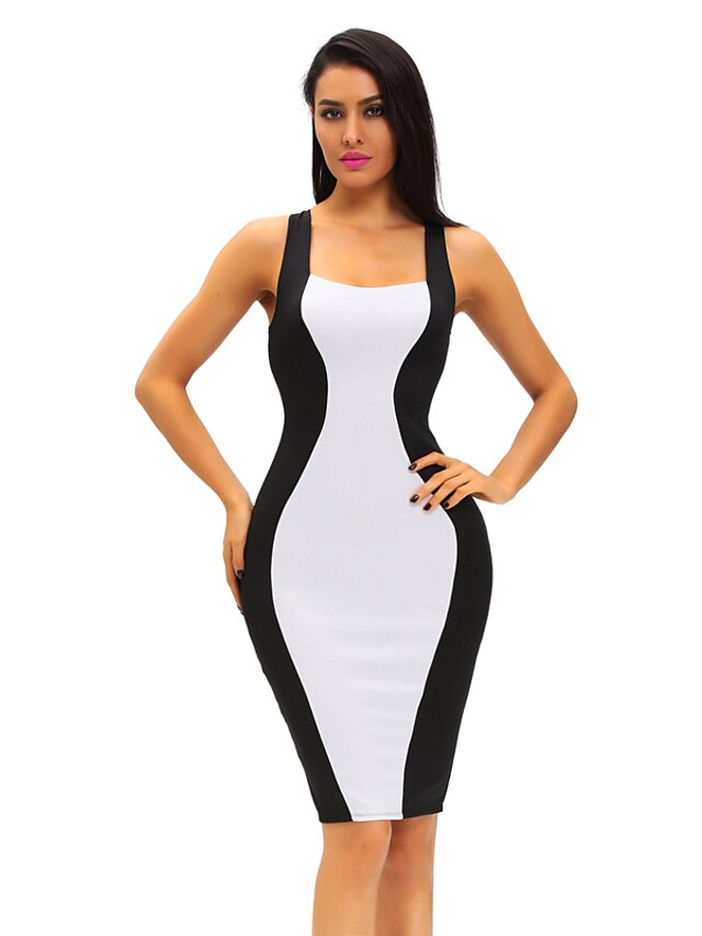  Women's Bodycon Dress - Color Block, Backless High Rise Strap