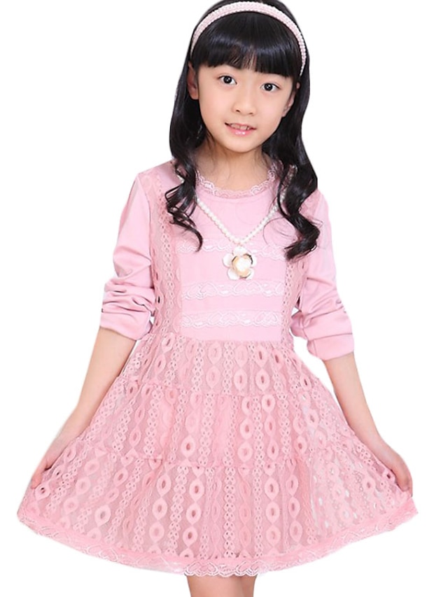  Girl's Casual/Daily Solid Dress,Others Summer Pink / White