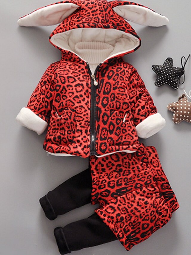  Girls' 3D Leopard Clothing Set Long Sleeve Spring Fall Winter Cotton Casual Daily