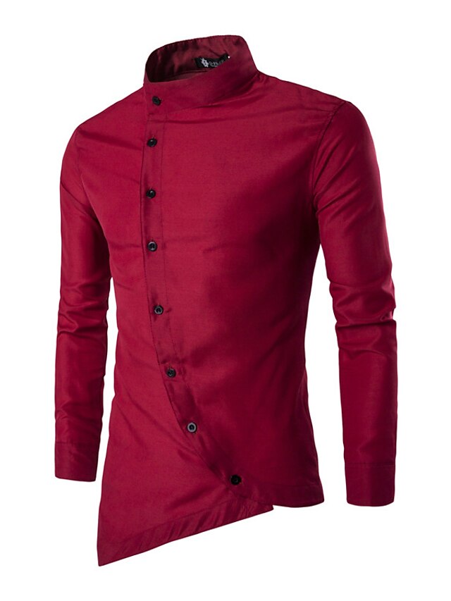  Men's Solid Colored Shirt - Cotton Casual Daily White / Black / Red / Navy Blue / Spring / Fall / Long Sleeve