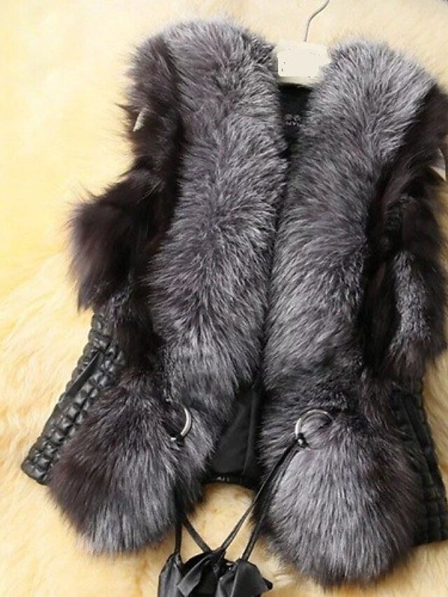  Női Szőrmekabát Napi Tavasz & Ősz Tél Szokványos Kabát V-alakú Normál Elegáns és luxus Zakók Ujjatlan Régies (Vintage) Modern stílus Szürke