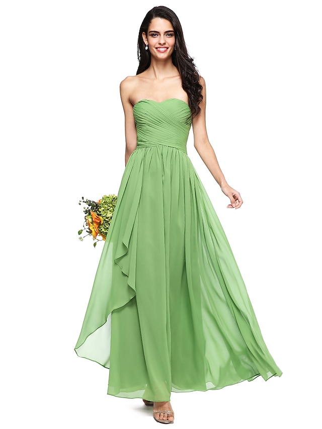  A-Line Bridesmaid Dress Sweetheart Sleeveless Open Back Floor Length Chiffon with Criss Cross / Ruched 2022